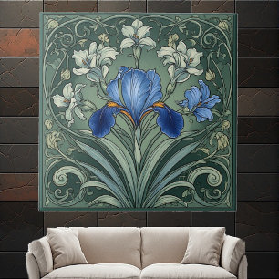 アールデコ ブルーアイリス 開花 花のモチーフ 植物画 タイル