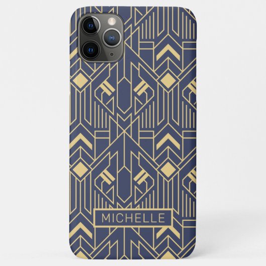 アールデコ ブルー ゴールド 幾何学模様 オーダーメイド 名前入り Case-Mate iPhoneケース (裏面)