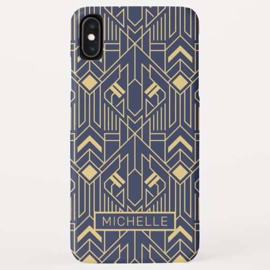 アールデコ ブルー ゴールド 幾何学模様 オーダーメイド 名前入り Case-Mate iPhoneケース (裏面)