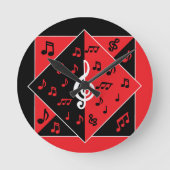アールデコ·ミュージッスタイリッシュク·ノート·レッド·白黒 ラウンド壁時計 (正面)