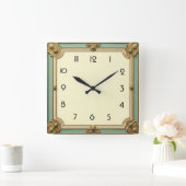 アールデコ ミント スクエア壁時計 (ホーム)