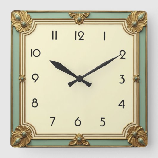 アールデコ ミント スクエア壁時計 (正面)
