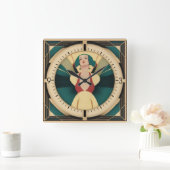 アールデコ・レトロガール スクエア壁時計 (ホーム)