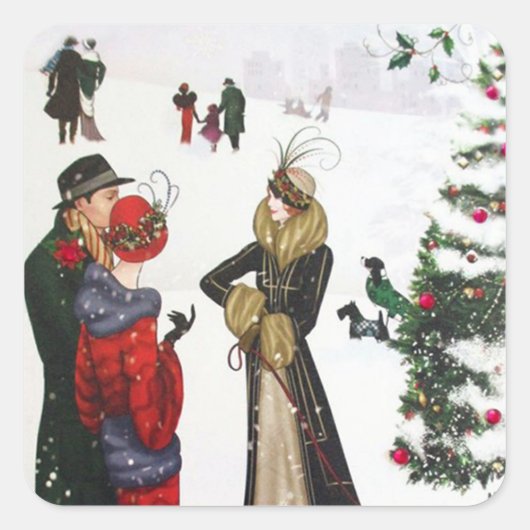 アールデコ・レトロヴィンテージクリスマスホリデー スクエアシール (正面)