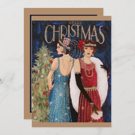 アールデコ・レトロヴィンテージクリスマスレディース 招待状 (正面/裏面)