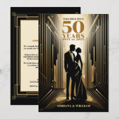 アールデコ レトロ ブラック＆ゴールド ウェディング アニバーサリー セーブザデート (正面/裏面)