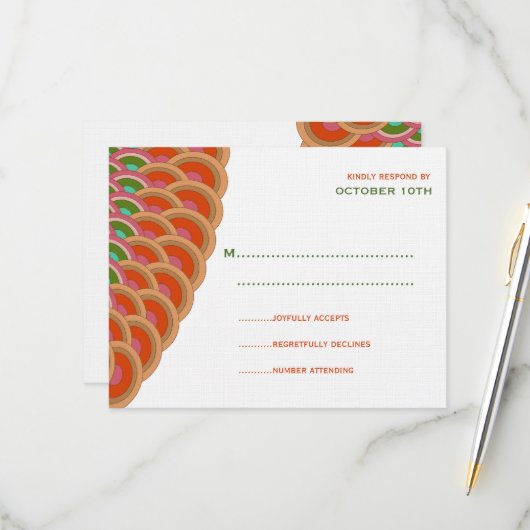 アールデコ・ヴィンテージ・スキャロプ・ファン・ボホ・ア結婚ジアンズ 出欠カード (正面/裏面インサイチュ)