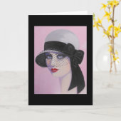 アールデコ、優雅の女性、メッセージカード カード (黄色い花)