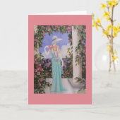 アールデコ、庭の女性、メッセージカード カード (黄色い花)