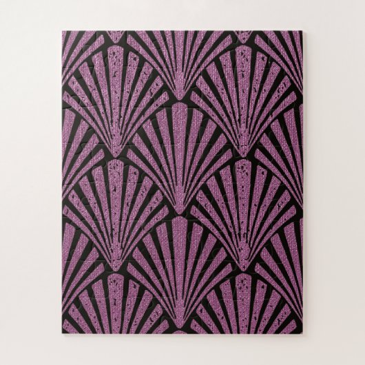 アールデコ，扇形，ピンク，黒，金属，ヴィンテージ, ジグソーパズル (縦)