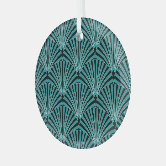 アールデコ:緑色のファンパターン。 ガラスオーナメント (正面左)