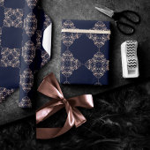 アールデコ |装飾ネイビーブルーバラ金ゴールド ラッピングペーパー