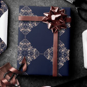 アールデコ |装飾ネイビーブルーバラ金ゴールド ラッピングペーパー