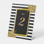 アールデコ、金ゴールドストライプバラ結婚のテーブル番号 台座サイン (正面)
