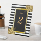 アールデコ、金ゴールドストライプバラ結婚のテーブル番号 台座サイン (インサイチュ)