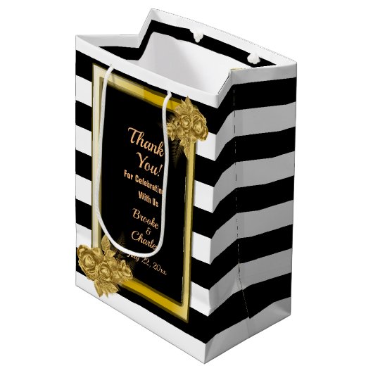 アールデコ、金ゴールドバラ黒ストライプ色 ミディアムペーパーバッグ (正面アングル)