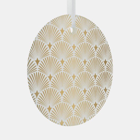 アールデコ:金ゴールド – ホワイトエレガンス。 ガラスオーナメント (正面右)