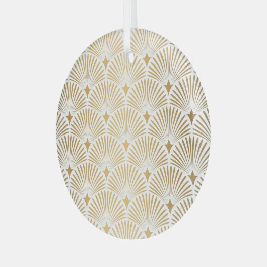 アールデコ:金ゴールド – ホワイトエレガンス。 ガラスオーナメント (正面左)