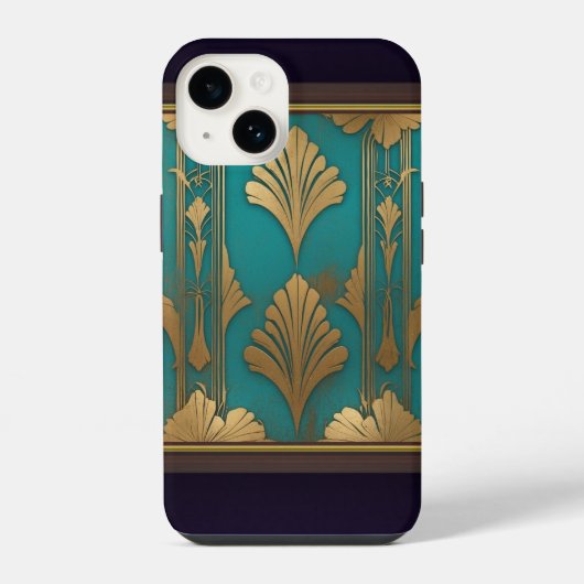 アールデコ(青と金ゴールド) iPhoneケース (裏面)