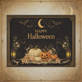 アールデコ 黒猫 高級ハロウィン シーズンポストカード