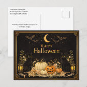 アールデコ 黒猫 高級ハロウィン シーズンポストカード (正面/裏面)