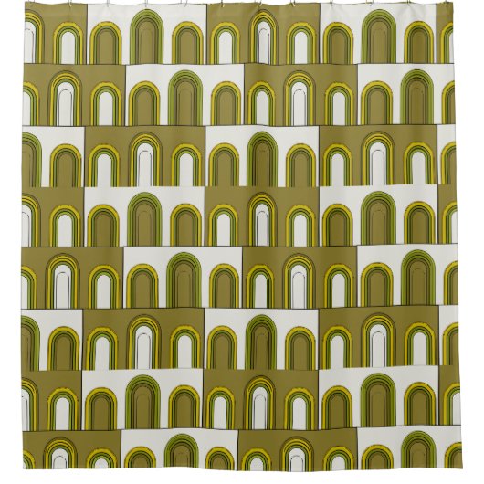 アールデコ、1920年代のレトロ、ヴィンテージグリーン シャワーカーテン (正面)