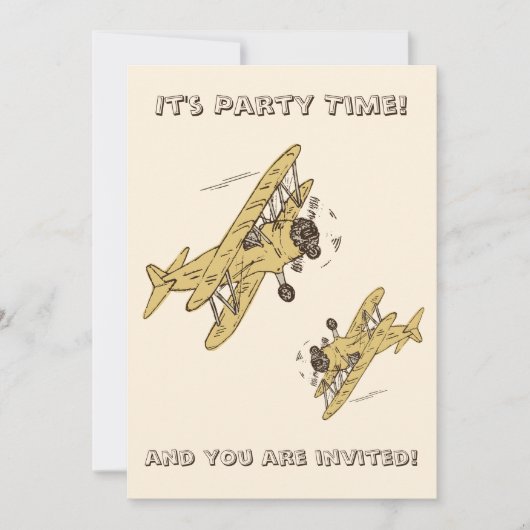 アールデコBi飛行機 – 黄色のパーティー時間なし詳細 招待状 (正面)
