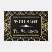 アールデコBLackおよび金ゴールド名前をカスタムする ドアマット (正面)