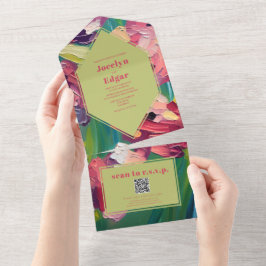 アールデコGroovy Oil Painting結婚のQR RSVP オールインワン招待状