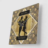 アールデコnewlyweds 1920sカップルブラック金ゴールド スクエア壁時計 (傾斜)