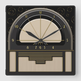アールデコRadiola (砂、ダークグレー、黒、金ゴールド) スクエア壁時計