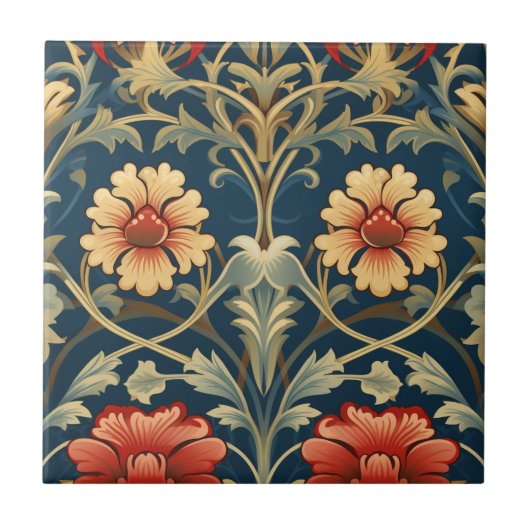 アールヌーベイスタイル花 タイル (正面)