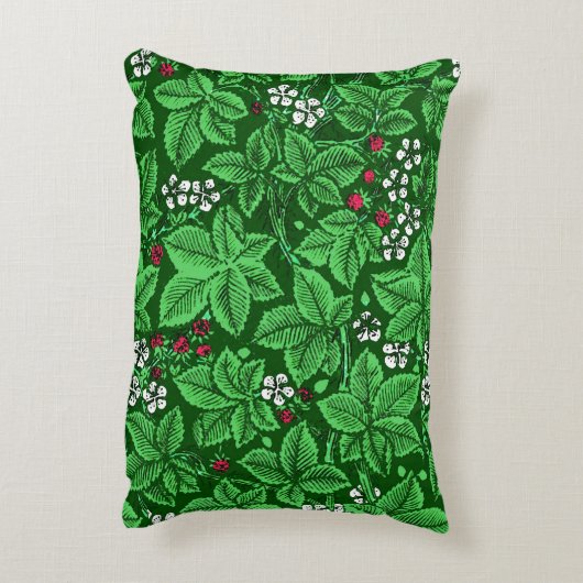 アールヌーボーいちご葉とエメラルドグリーン アクセントクッション (裏面(縦))