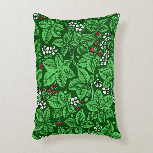 アールヌーボーいちご葉とエメラルドグリーン アクセントクッション (正面(垂直))