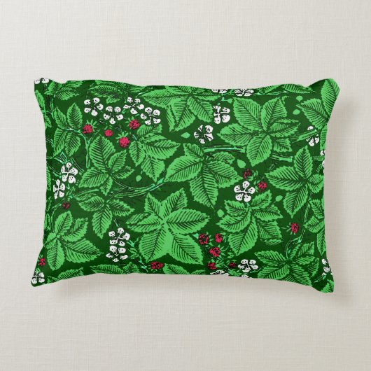 アールヌーボーいちご葉とエメラルドグリーン アクセントクッション (裏面)