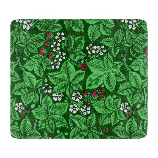 アールヌーボーいちご葉とエメラルドグリーン カッティングボード (正面)