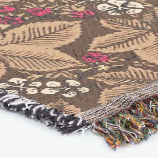 アールヌーボーいちご葉と、ダークブラウン スローブランケット (コーナー)