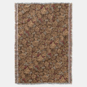 アールヌーボーいちご葉と、ダークブラウン スローブランケット (正面縦)