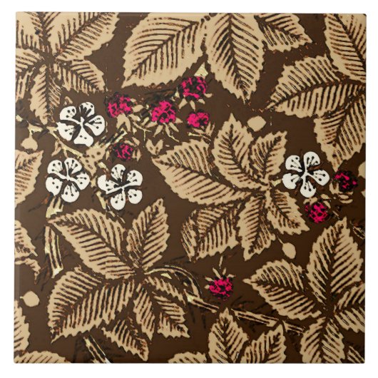 アールヌーボーいちご葉と、ダークブラウン タイル (正面)