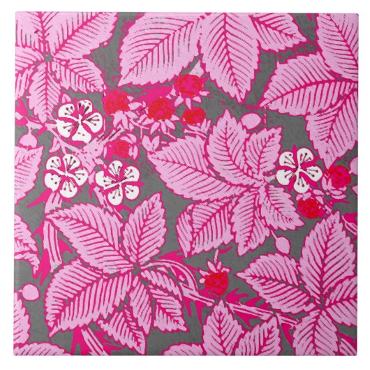 アールヌーボーいちご葉と、ピンクとグレー タイル (正面)