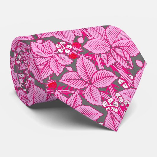 アールヌーボーいちご葉と、ピンクとグレー ネクタイ (ロール)