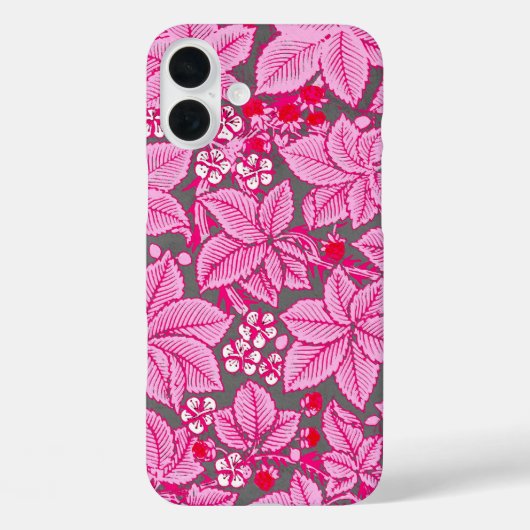 アールヌーボーいちご葉と、ピンクとグレー Case-Mate iPhoneケース (裏面)