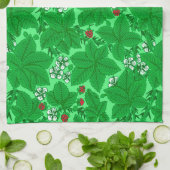 アールヌーボーいちご葉と、ライムグリーン キッチンタオル (折り畳み)