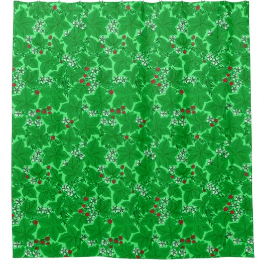 アールヌーボーいちご葉と、ライムグリーン シャワーカーテン (正面)