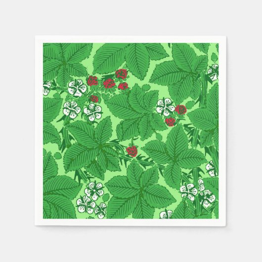 アールヌーボーいちご葉と、ライムグリーン スタンダードカクテルナプキン (正面)