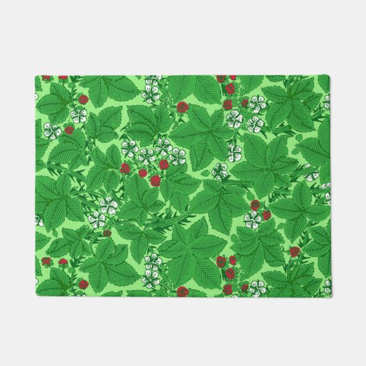 アールヌーボーいちご葉と、ライムグリーン ドアマット (正面)