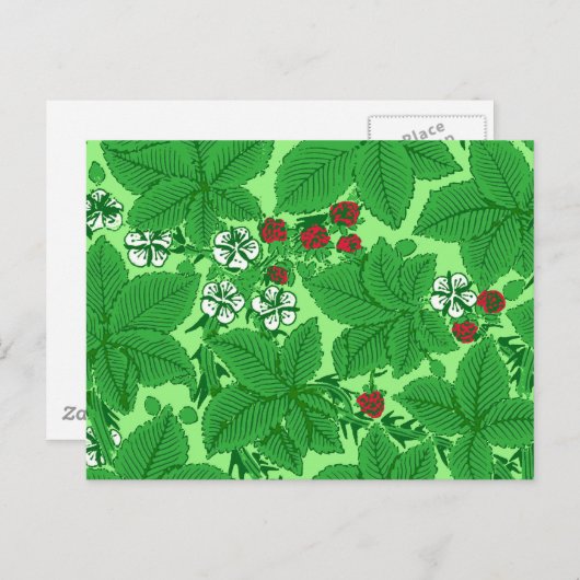 アールヌーボーいちご葉と、ライムグリーン ポストカード (正面/裏面)