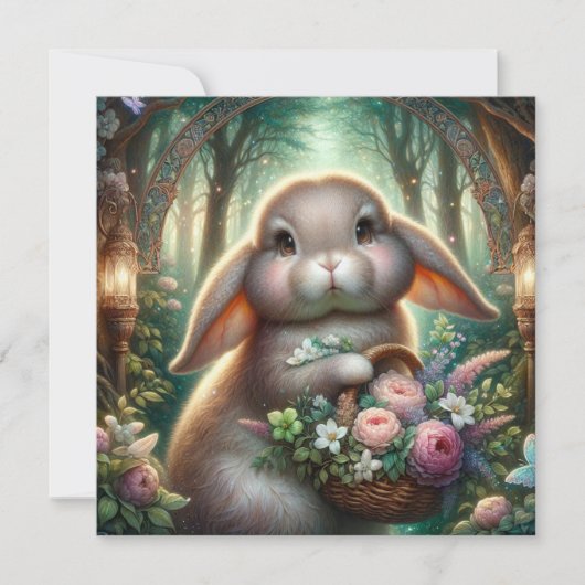 アールヌーボーお洒落ウッドランドイースターバニー シーズンカード (正面)