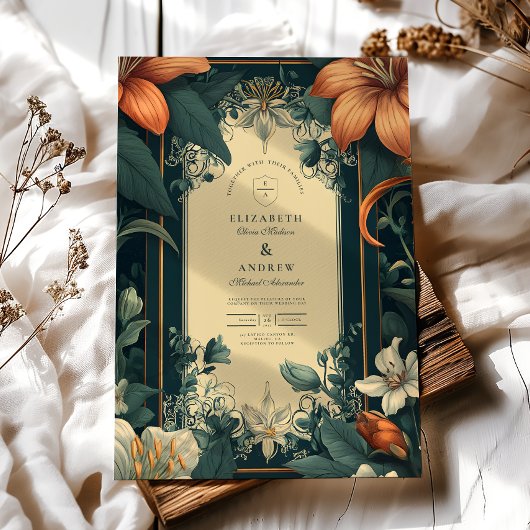 アールヌーボーお洒落フローラ結婚ズ 招待状