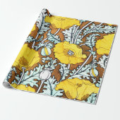 アールヌーボーかわいらしイエローポピー ラッピングペーパー (アンロールド)